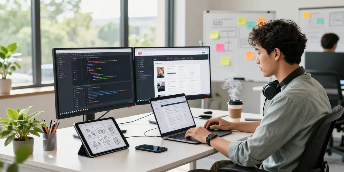 Working professional on WPS Official Website in a bright tech office
