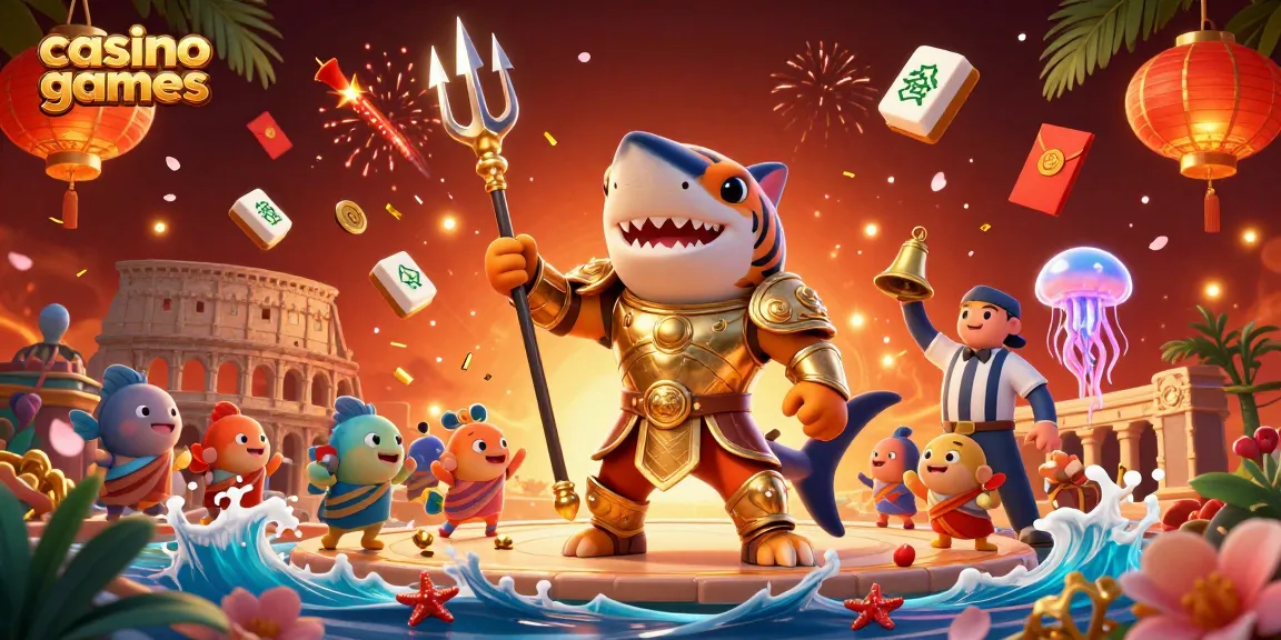Engage with thrilling casino games featuring a tiger shark in armor and lively underwater characters.